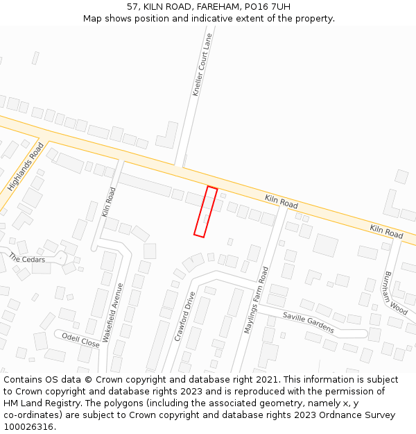 57, KILN ROAD, FAREHAM, PO16 7UH: Location map and indicative extent of plot