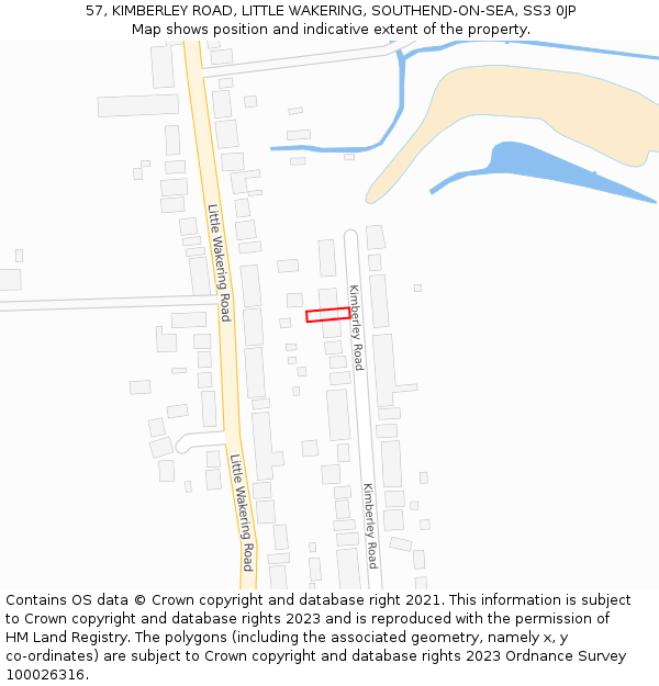 57, KIMBERLEY ROAD, LITTLE WAKERING, SOUTHEND-ON-SEA, SS3 0JP: Location map and indicative extent of plot