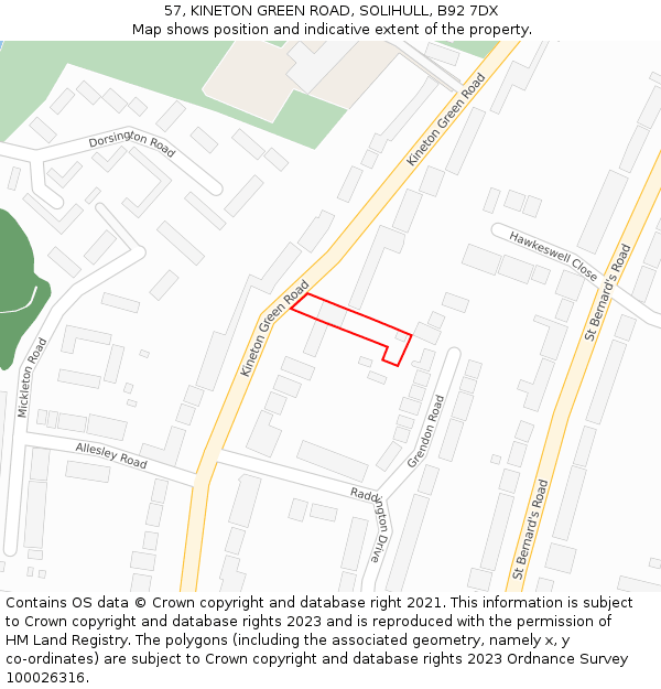 57, KINETON GREEN ROAD, SOLIHULL, B92 7DX: Location map and indicative extent of plot