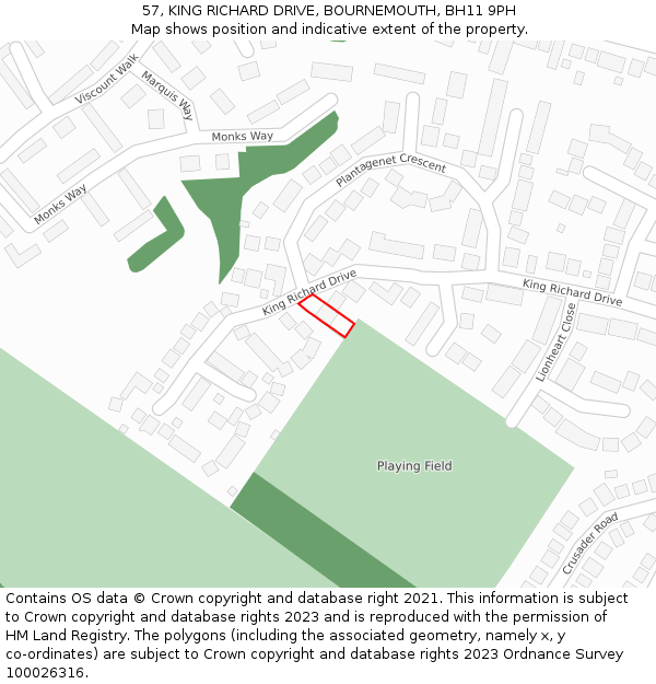 57, KING RICHARD DRIVE, BOURNEMOUTH, BH11 9PH: Location map and indicative extent of plot