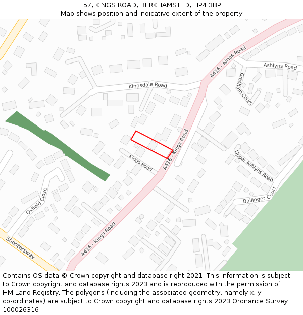 57, KINGS ROAD, BERKHAMSTED, HP4 3BP: Location map and indicative extent of plot