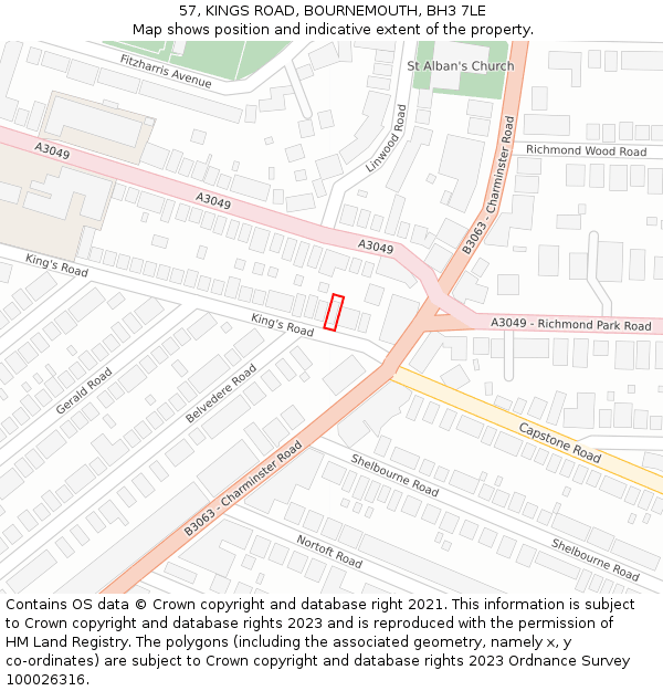 57, KINGS ROAD, BOURNEMOUTH, BH3 7LE: Location map and indicative extent of plot