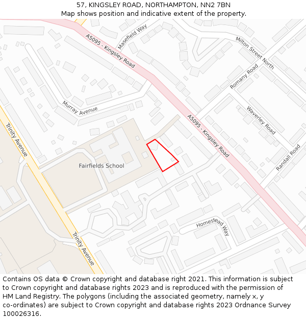57, KINGSLEY ROAD, NORTHAMPTON, NN2 7BN: Location map and indicative extent of plot
