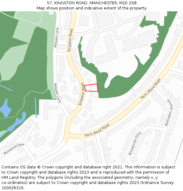 57, KINGSTON ROAD, MANCHESTER, M20 2SB: Location map and indicative extent of plot