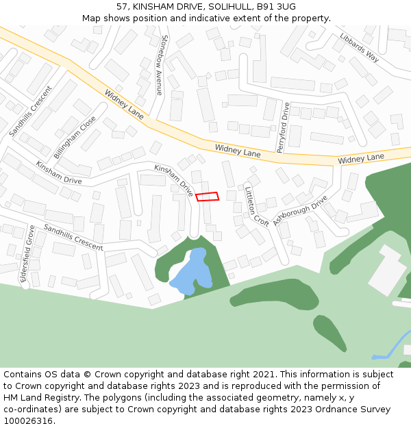 57, KINSHAM DRIVE, SOLIHULL, B91 3UG: Location map and indicative extent of plot