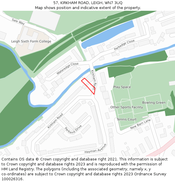 57, KIRKHAM ROAD, LEIGH, WN7 3UQ: Location map and indicative extent of plot