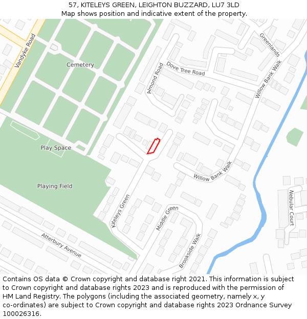 57, KITELEYS GREEN, LEIGHTON BUZZARD, LU7 3LD: Location map and indicative extent of plot