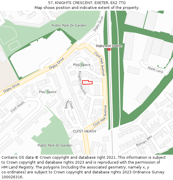 57, KNIGHTS CRESCENT, EXETER, EX2 7TG: Location map and indicative extent of plot