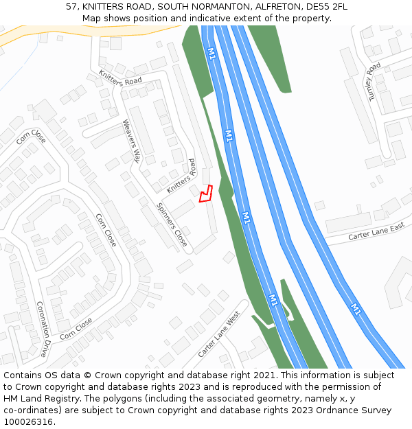 57, KNITTERS ROAD, SOUTH NORMANTON, ALFRETON, DE55 2FL: Location map and indicative extent of plot