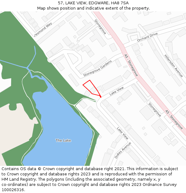 57, LAKE VIEW, EDGWARE, HA8 7SA: Location map and indicative extent of plot