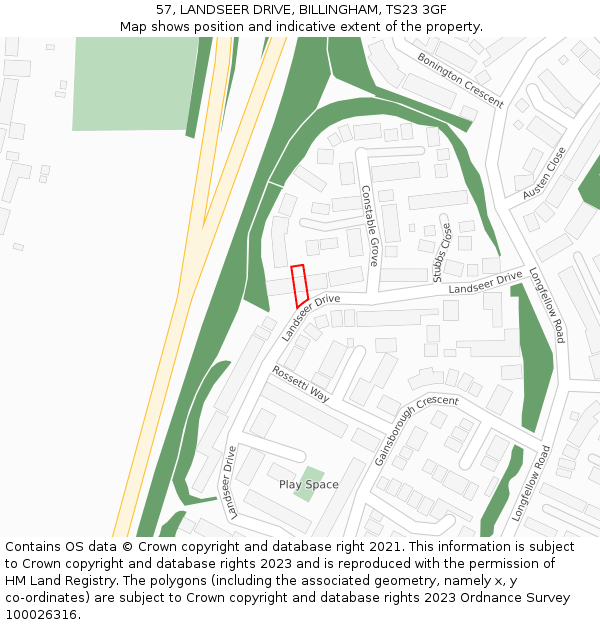 57, LANDSEER DRIVE, BILLINGHAM, TS23 3GF: Location map and indicative extent of plot