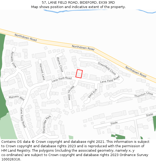 57, LANE FIELD ROAD, BIDEFORD, EX39 3RD: Location map and indicative extent of plot