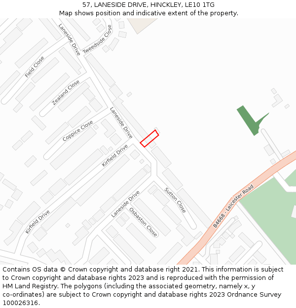 57, LANESIDE DRIVE, HINCKLEY, LE10 1TG: Location map and indicative extent of plot