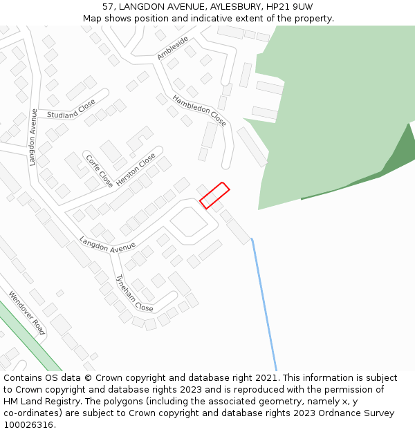 57, LANGDON AVENUE, AYLESBURY, HP21 9UW: Location map and indicative extent of plot
