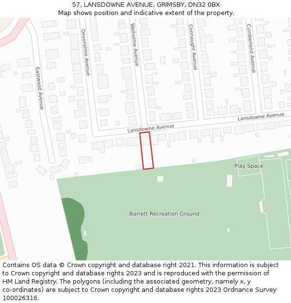 57, LANSDOWNE AVENUE, GRIMSBY, DN32 0BX: Location map and indicative extent of plot