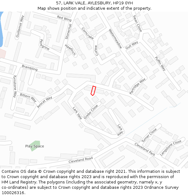 57, LARK VALE, AYLESBURY, HP19 0YH: Location map and indicative extent of plot