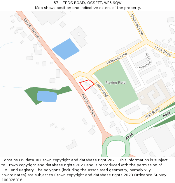 57, LEEDS ROAD, OSSETT, WF5 9QW: Location map and indicative extent of plot