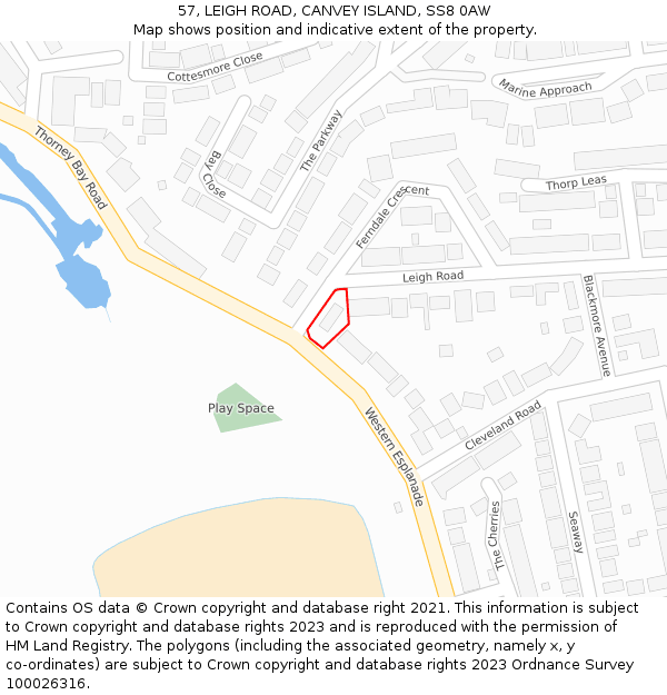 57, LEIGH ROAD, CANVEY ISLAND, SS8 0AW: Location map and indicative extent of plot