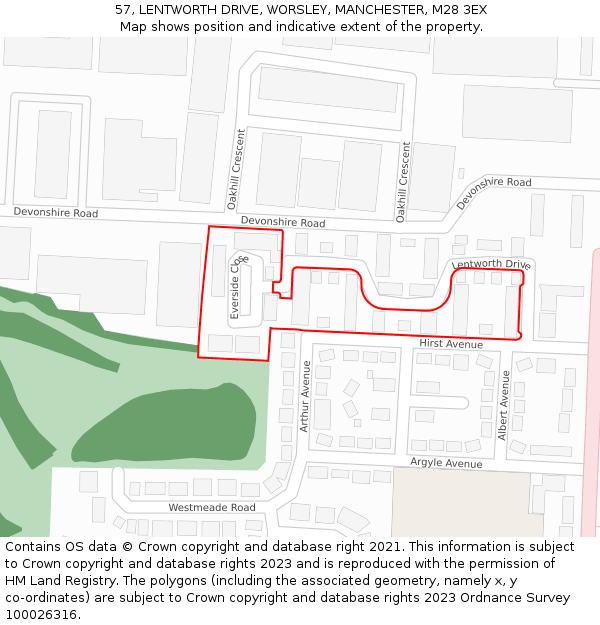 57, LENTWORTH DRIVE, WORSLEY, MANCHESTER, M28 3EX: Location map and indicative extent of plot