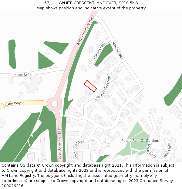 57, LILLYWHITE CRESCENT, ANDOVER, SP10 5NA: Location map and indicative extent of plot