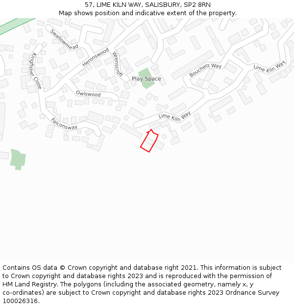 57, LIME KILN WAY, SALISBURY, SP2 8RN: Location map and indicative extent of plot