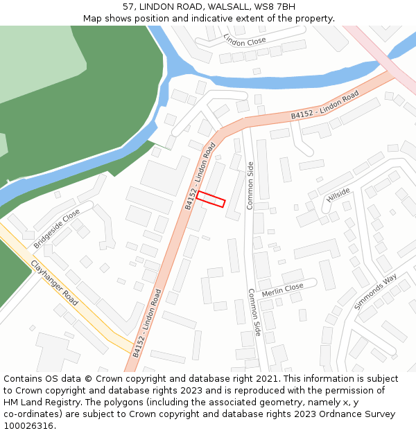 57, LINDON ROAD, WALSALL, WS8 7BH: Location map and indicative extent of plot