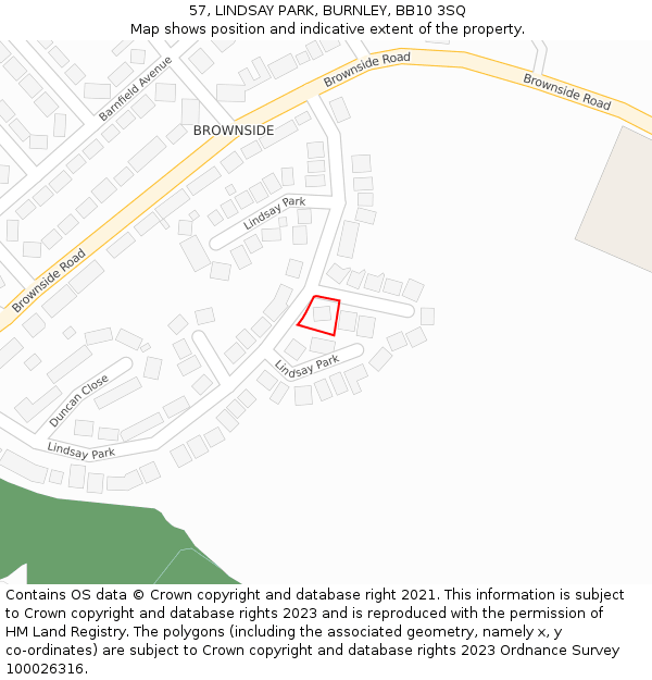 57, LINDSAY PARK, BURNLEY, BB10 3SQ: Location map and indicative extent of plot