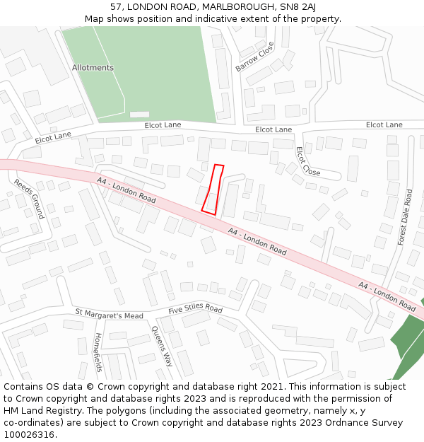 57, LONDON ROAD, MARLBOROUGH, SN8 2AJ: Location map and indicative extent of plot