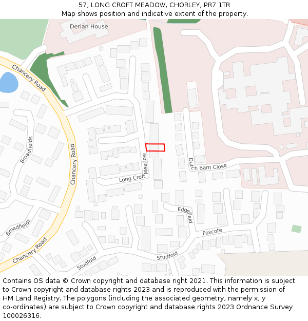 57, LONG CROFT MEADOW, CHORLEY, PR7 1TR: Location map and indicative extent of plot