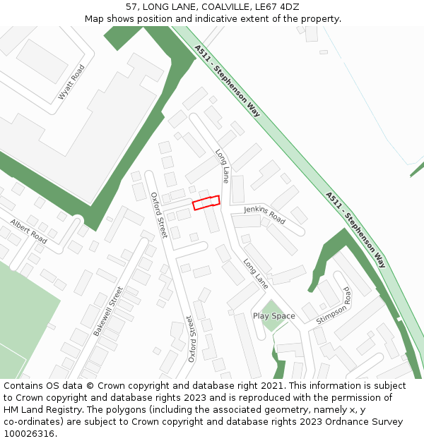 57, LONG LANE, COALVILLE, LE67 4DZ: Location map and indicative extent of plot