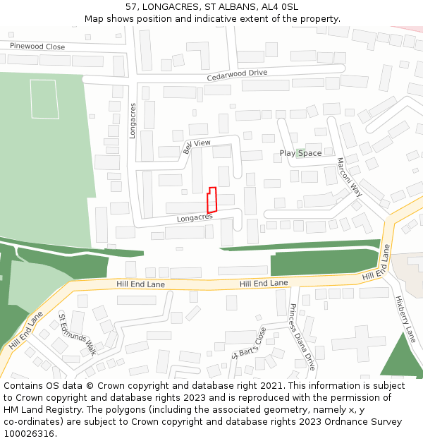 57, LONGACRES, ST ALBANS, AL4 0SL: Location map and indicative extent of plot