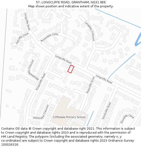 57, LONGCLIFFE ROAD, GRANTHAM, NG31 8EE: Location map and indicative extent of plot