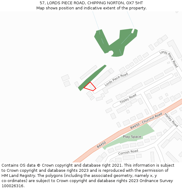 57, LORDS PIECE ROAD, CHIPPING NORTON, OX7 5HT: Location map and indicative extent of plot