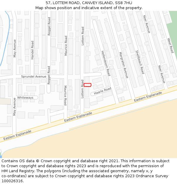 57, LOTTEM ROAD, CANVEY ISLAND, SS8 7HU: Location map and indicative extent of plot
