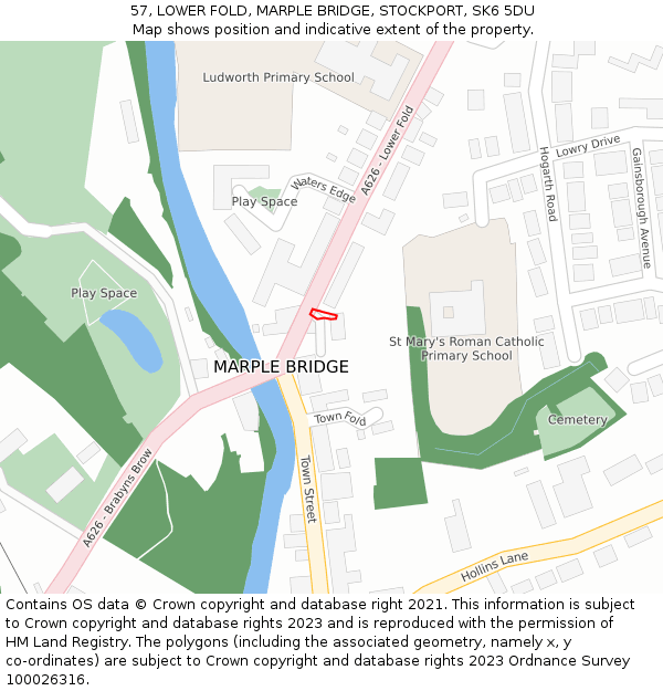 57, LOWER FOLD, MARPLE BRIDGE, STOCKPORT, SK6 5DU: Location map and indicative extent of plot