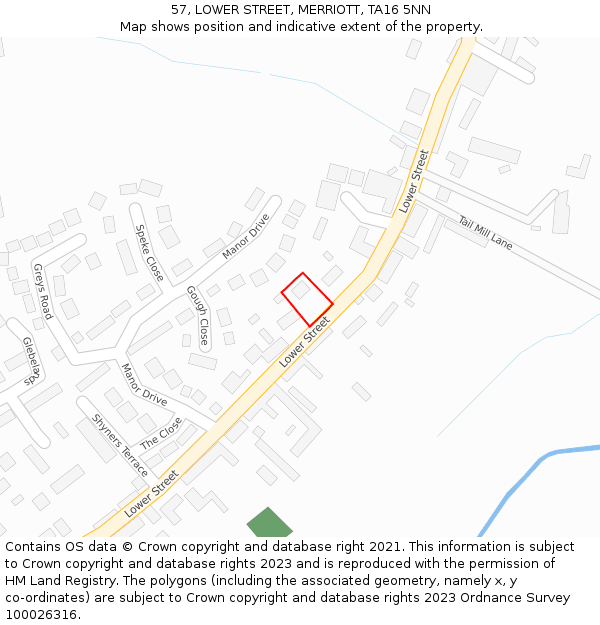 57, LOWER STREET, MERRIOTT, TA16 5NN: Location map and indicative extent of plot