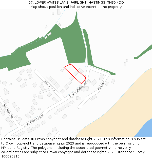 57, LOWER WAITES LANE, FAIRLIGHT, HASTINGS, TN35 4DD: Location map and indicative extent of plot