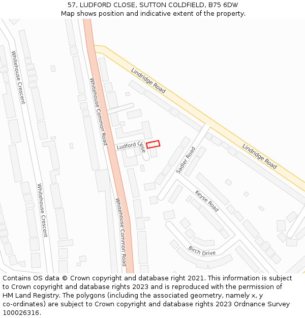 57, LUDFORD CLOSE, SUTTON COLDFIELD, B75 6DW: Location map and indicative extent of plot