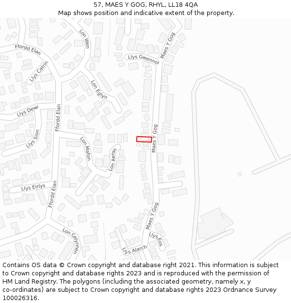 57, MAES Y GOG, RHYL, LL18 4QA: Location map and indicative extent of plot