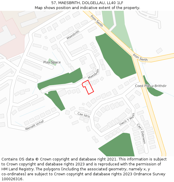 57, MAESBRITH, DOLGELLAU, LL40 1LF: Location map and indicative extent of plot