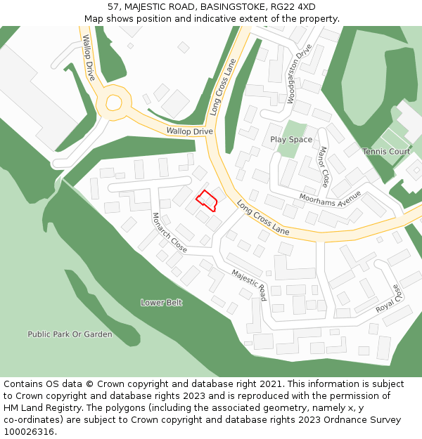 57, MAJESTIC ROAD, BASINGSTOKE, RG22 4XD: Location map and indicative extent of plot