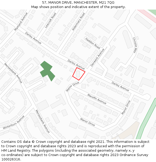 57, MANOR DRIVE, MANCHESTER, M21 7QG: Location map and indicative extent of plot