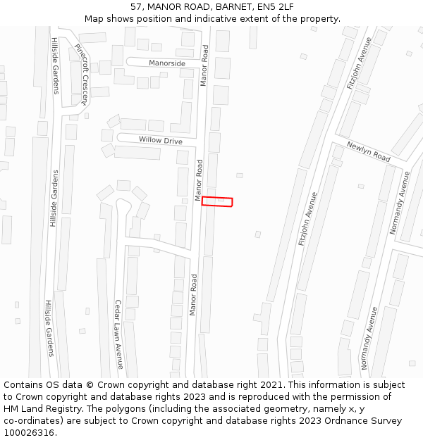 57, MANOR ROAD, BARNET, EN5 2LF: Location map and indicative extent of plot