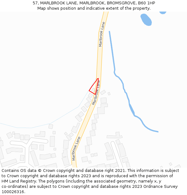 57, MARLBROOK LANE, MARLBROOK, BROMSGROVE, B60 1HP: Location map and indicative extent of plot