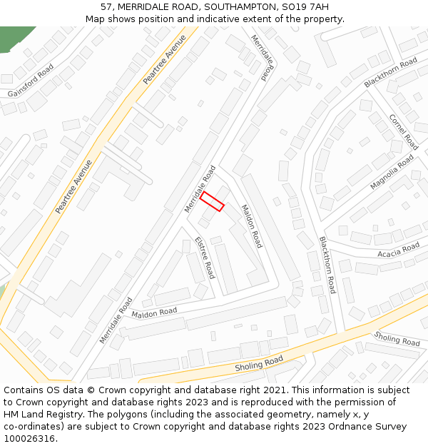 57, MERRIDALE ROAD, SOUTHAMPTON, SO19 7AH: Location map and indicative extent of plot