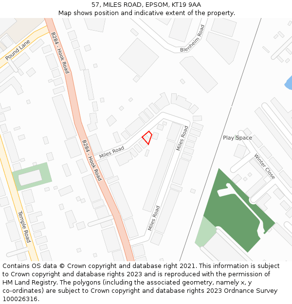 57, MILES ROAD, EPSOM, KT19 9AA: Location map and indicative extent of plot