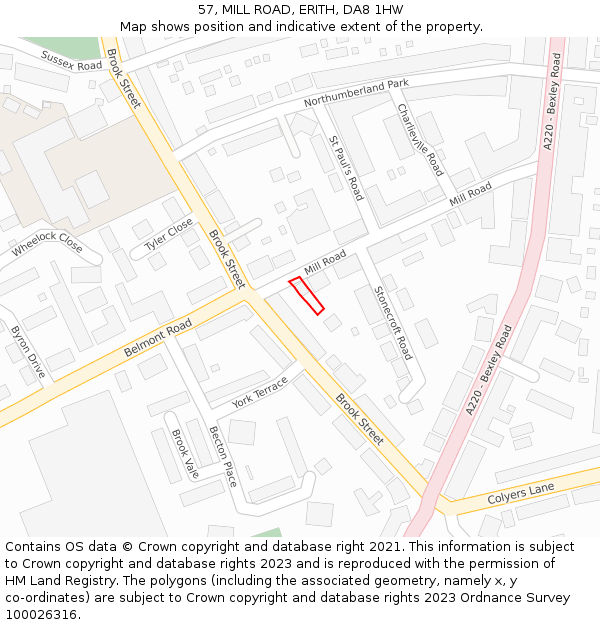 57, MILL ROAD, ERITH, DA8 1HW: Location map and indicative extent of plot