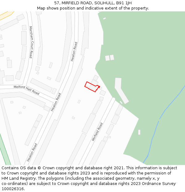 57, MIRFIELD ROAD, SOLIHULL, B91 1JH: Location map and indicative extent of plot