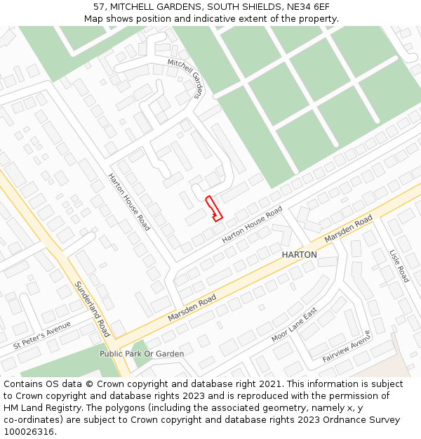 57, MITCHELL GARDENS, SOUTH SHIELDS, NE34 6EF: Location map and indicative extent of plot