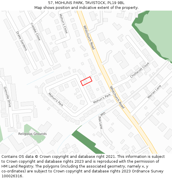 57, MOHUNS PARK, TAVISTOCK, PL19 9BL: Location map and indicative extent of plot